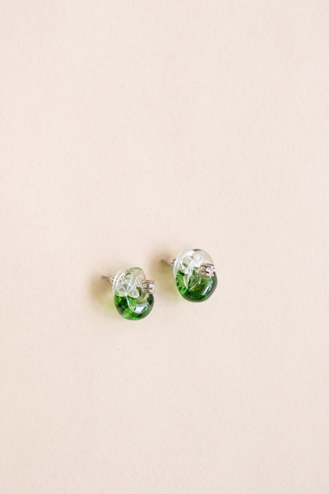 Tiny Waterdrop Earrings - Green/Clear