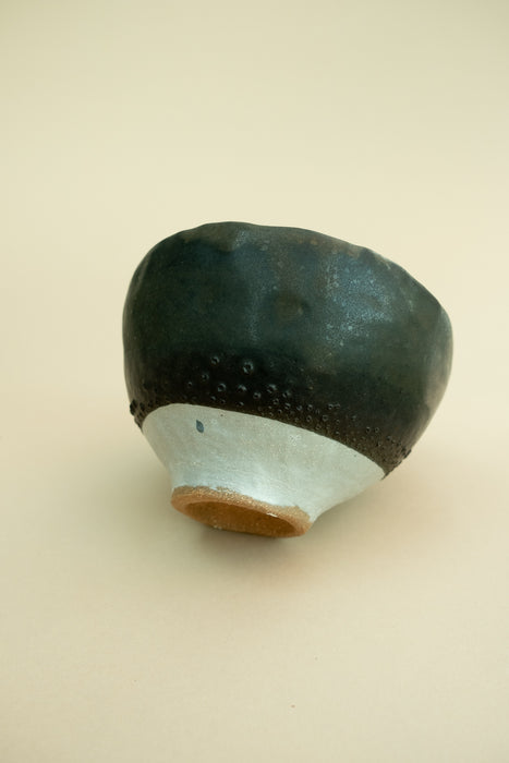 Chawan Matcha Bowl - Textured Black, White 1