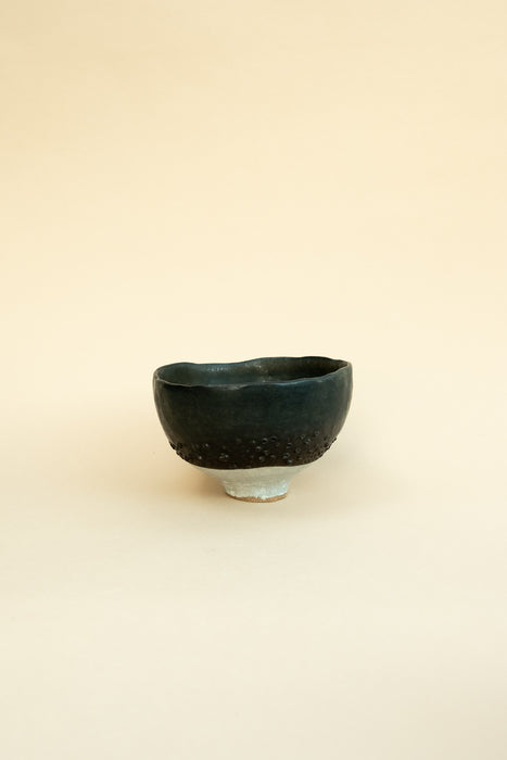 Chawan Matcha Bowl - Textured Black, White 2