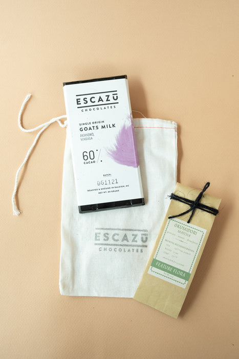 Feature Flora x Escazú Chocolates - Okumidori Ceremonial Matcha & 60% Goat's Milk Pairing Set